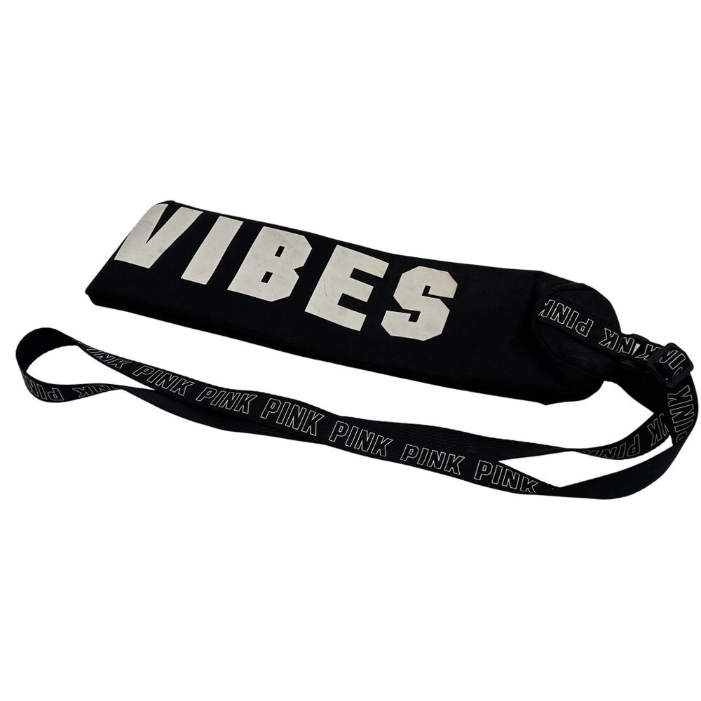 Victorias Secret Pink Good Vibes Black Insulated Can Holder Adjustable Strap